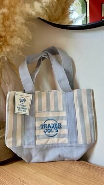 Trader Joe's Mini Striped Canvas Tote Bag Blue White Stripe